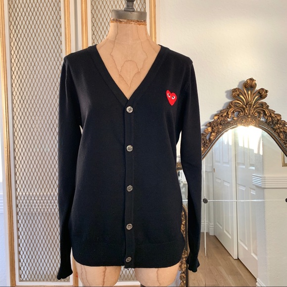 Comme des Garcons Sweaters - COMME DES GARCONS PLAY RED HEART CARDIGAN Navy (M)